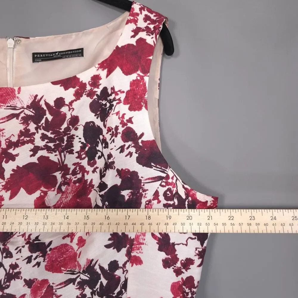PERUVIAN CONNECTION Women's Shift Dress Plus 18 Sleeveless Floral Silk Linen‎